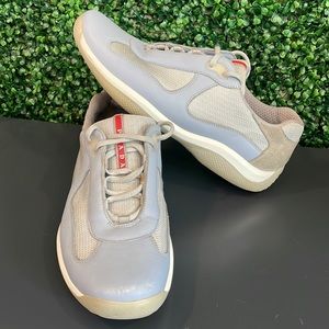 Prada America’s Cup Original sneakers in Gray and Pale Blue, Mens Size 11.5!